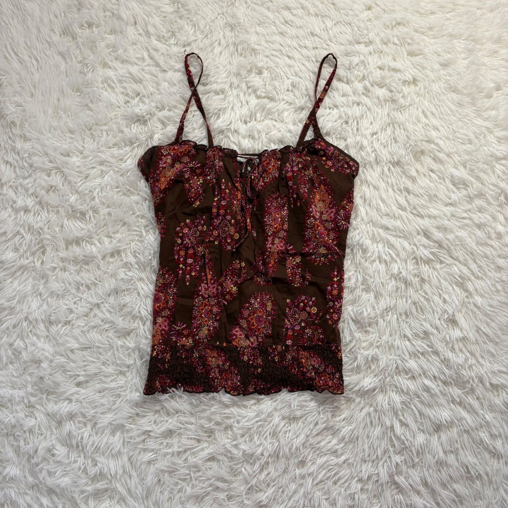 y2k brown & red floral paisley print tank top large